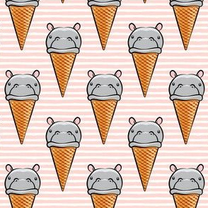 Hippopotamus ice cream cone - grey on pink