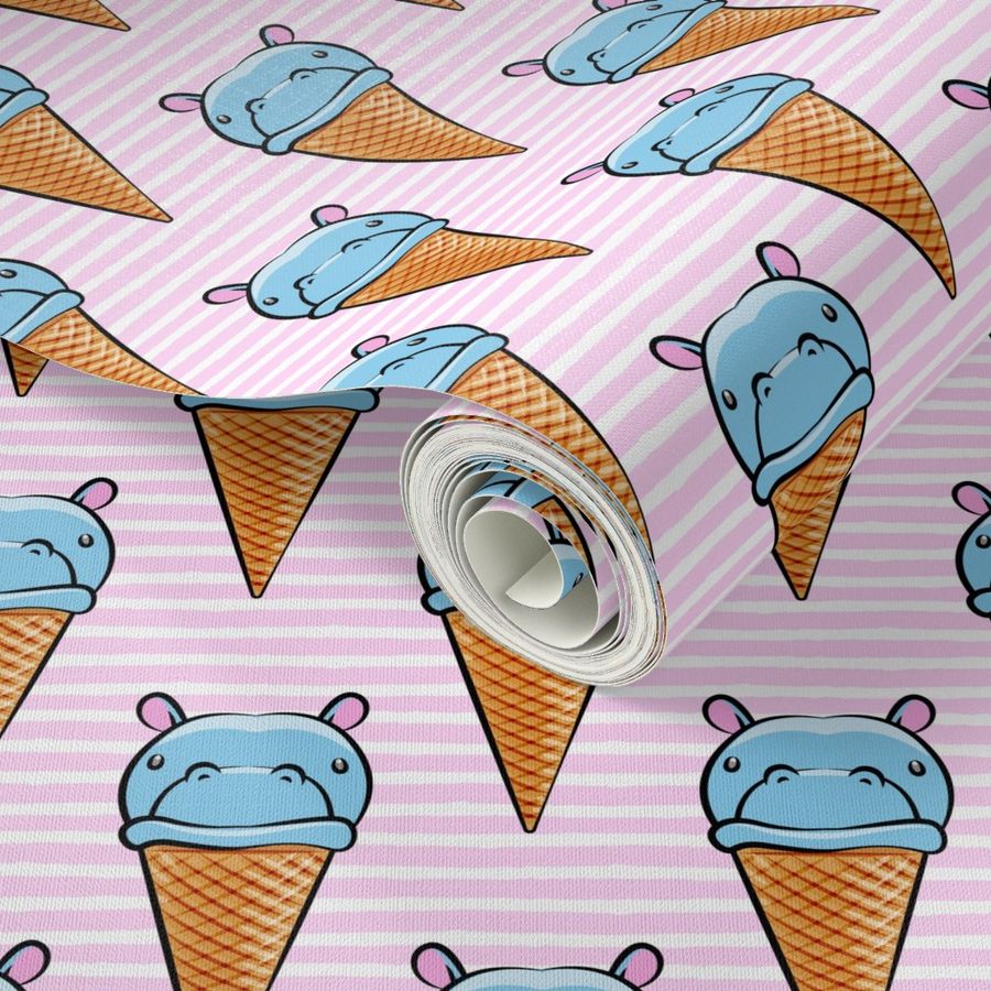 Hippopotamus ice cream cone - blue on pink