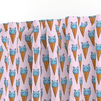 Hippopotamus ice cream cone - blue on pink