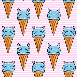 Hippopotamus ice cream cone - blue on pink