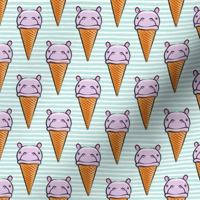 Hippopotamus ice cream cone - purple on aqua