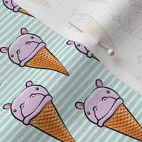 Hippopotamus ice cream cone - purple on aqua