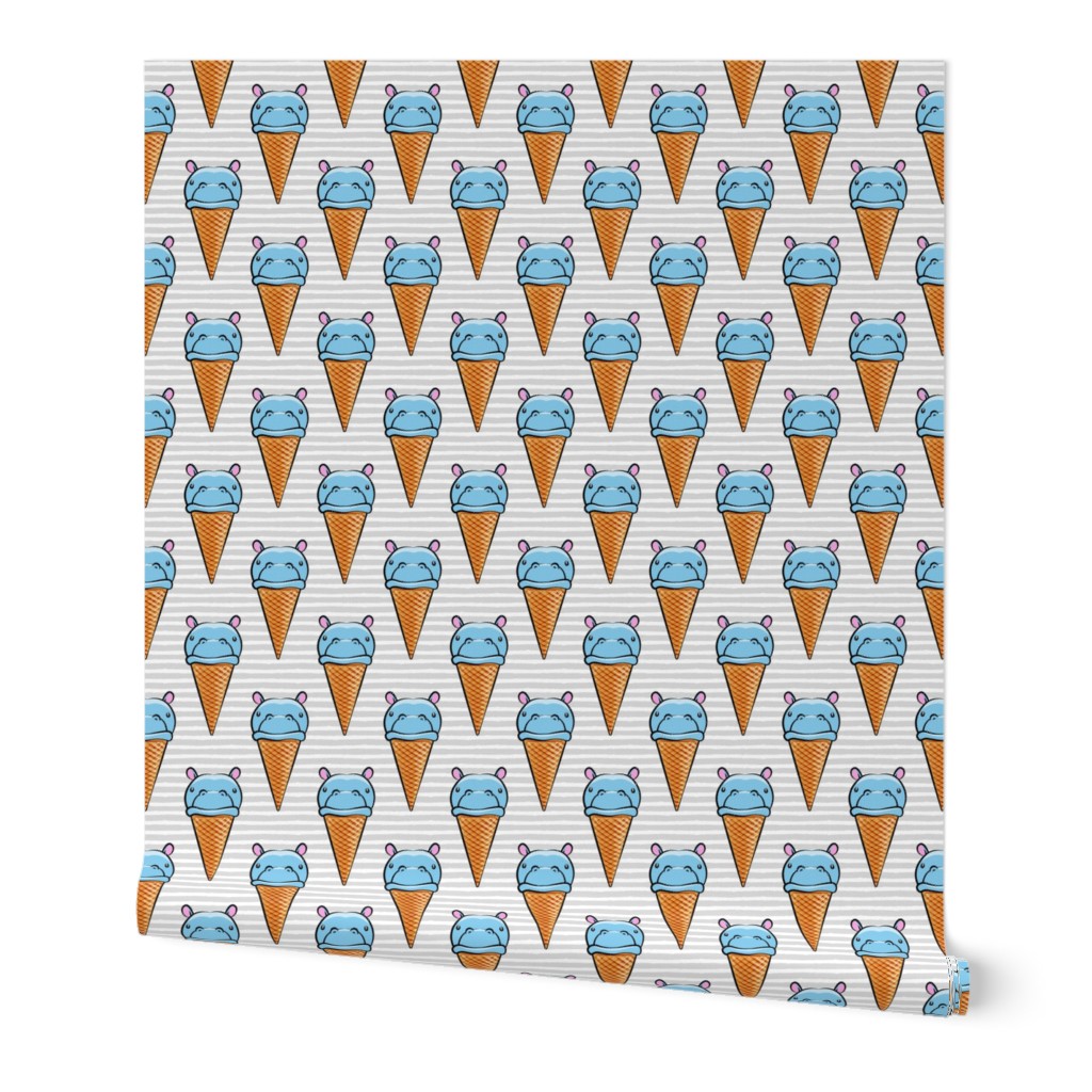 Hippopotamus ice cream cone - blue on grey