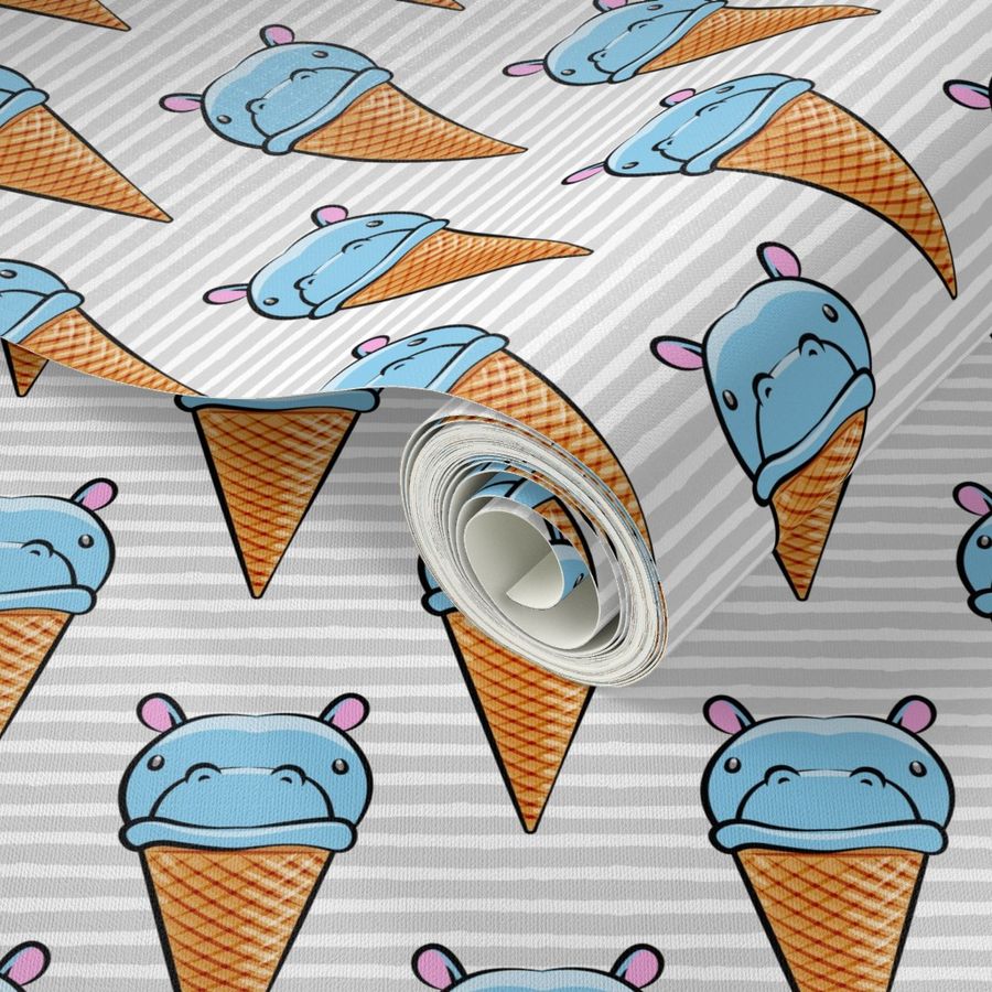 Hippopotamus ice cream cone - blue on grey