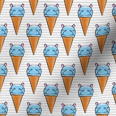 Hippopotamus ice cream cone - blue on grey