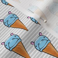 Hippopotamus ice cream cone - blue on grey