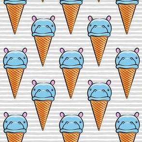 Hippopotamus ice cream cone - blue on grey