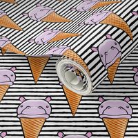 Hippopotamus ice cream cone - purple on black