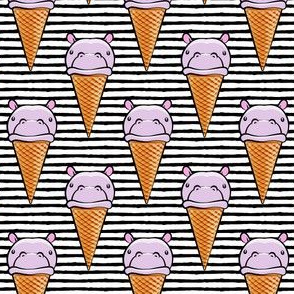 Hippopotamus ice cream cone - purple on black