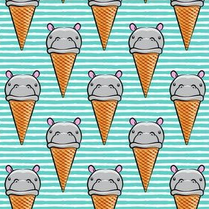 Hippopotamus ice cream cone - grey on teal