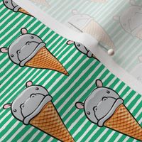 Hippopotamus ice cream cone - grey on green