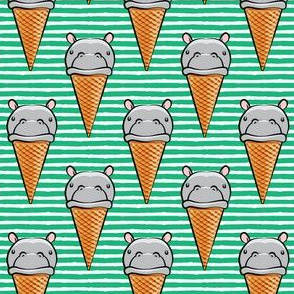 Hippopotamus ice cream cone - grey on green