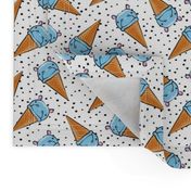 Hippopotamus ice cream cone - toss - blue on black polkas