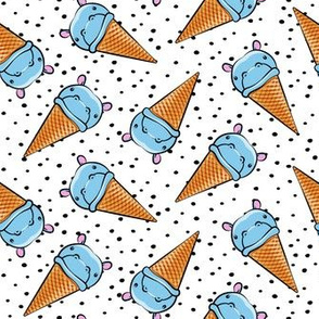 Hippopotamus ice cream cone - toss - blue on black polkas