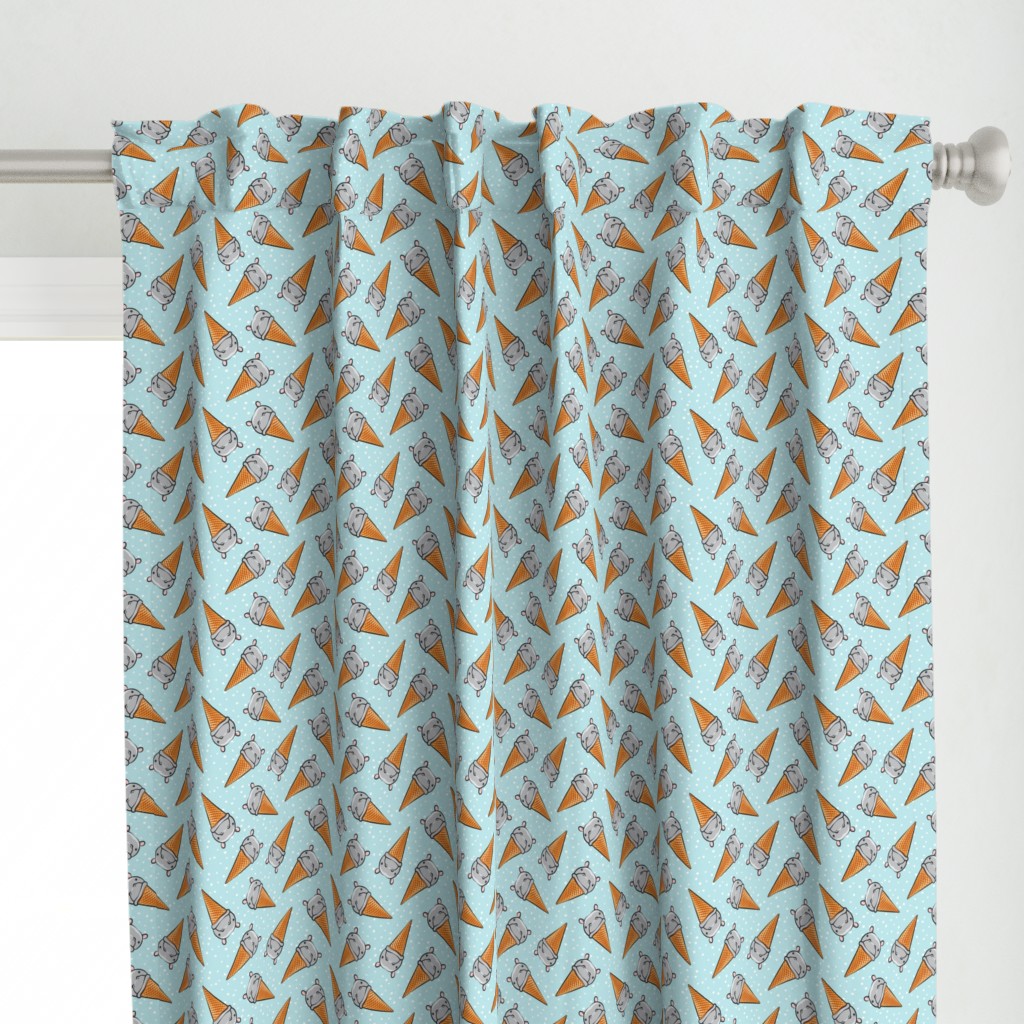 Hippopotamus ice cream cone - toss - grey on blue