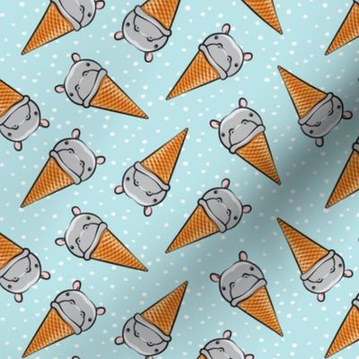 Hippopotamus ice cream cone - toss - grey on blue