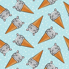 Hippopotamus ice cream cone - toss - grey on blue