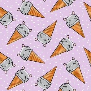 Hippopotamus ice cream cone - toss - grey on purple w/  polkas