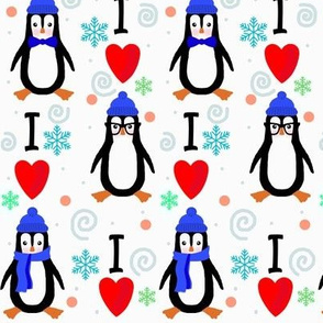 I Love Penguins  w/ hats, scarves, glasses and bow ties 