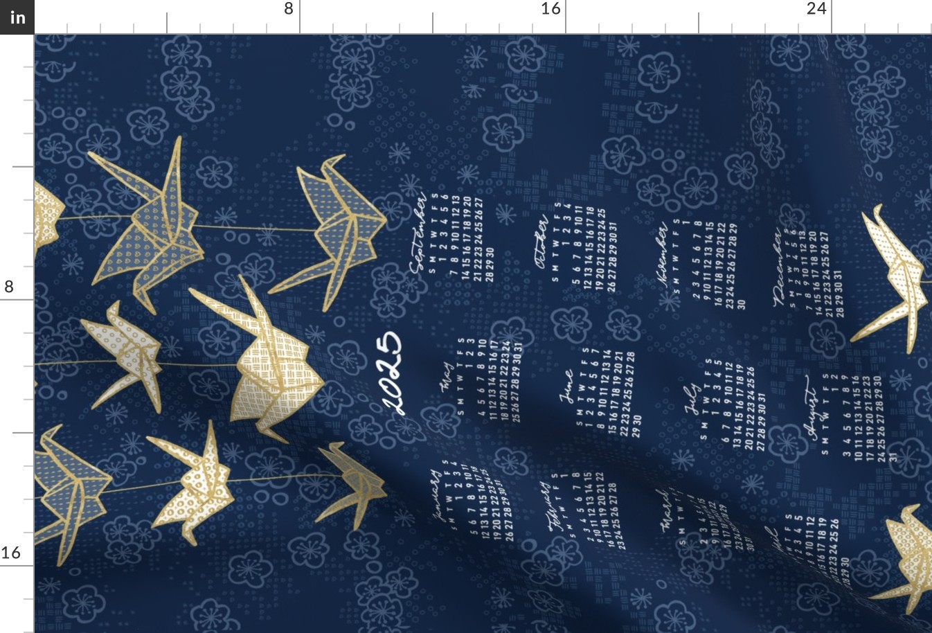 2024 Calendar, Sunday / Origami Fabric Spoonflower