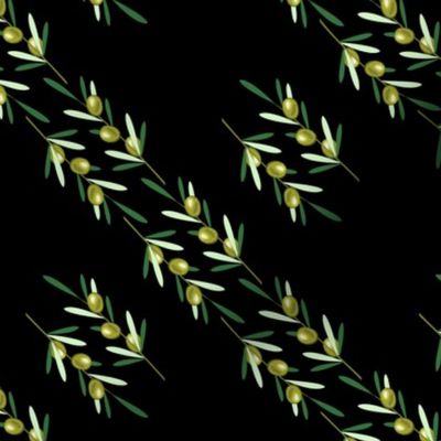 Olive branches pattern on black background