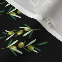 Olive branches pattern on black background