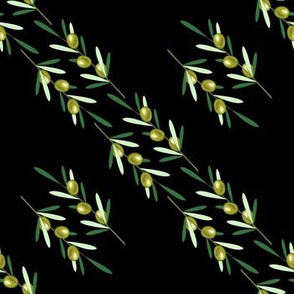 Olive branches pattern on black background