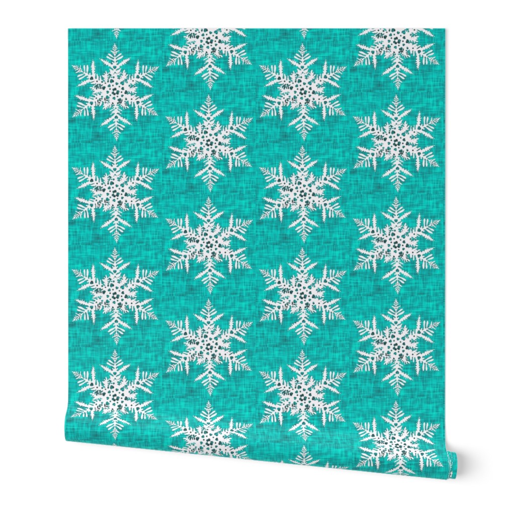 Retro White snowflake on teal texture