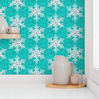 Retro White snowflake on teal texture