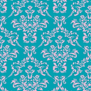 Turquoise and Pink Damask