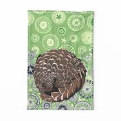 pangolin mandala leaf tea towel