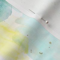 watercolor + stars abstract - teal  mint  yellow - small