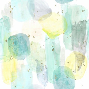 watercolor + stars abstract - teal  mint  yellow - small