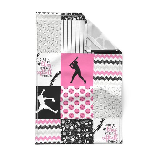 Softball//Dirt & Bling//Pink - Wholecloth Cheater Quilt