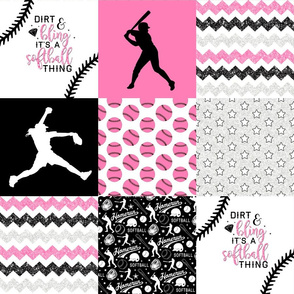 Softball//Dirt & Bling//Pink - Wholecloth Cheater Quilt