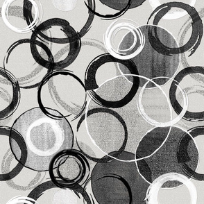 Painted Circles on Canvas Black and White Abstract