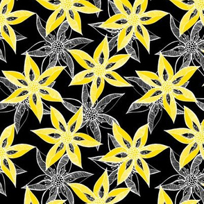 Love Blooms in Sunshine (#11) - Daffodil Yellow on Black with Icy Cream - Medium Scale