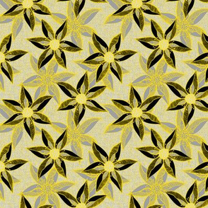 Love Blooms in Sunshine (# 12) - Mystic Grey on Silver Mist Linen Texture with Daffodil Yellow and Deep Black - Small Scale