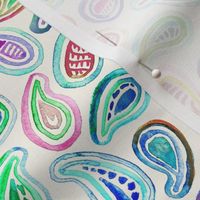 Colorful Watercolor Paisley on Cream