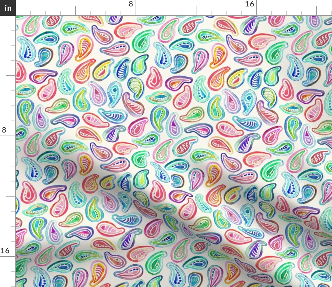 Colorful Watercolor Paisley on Cream