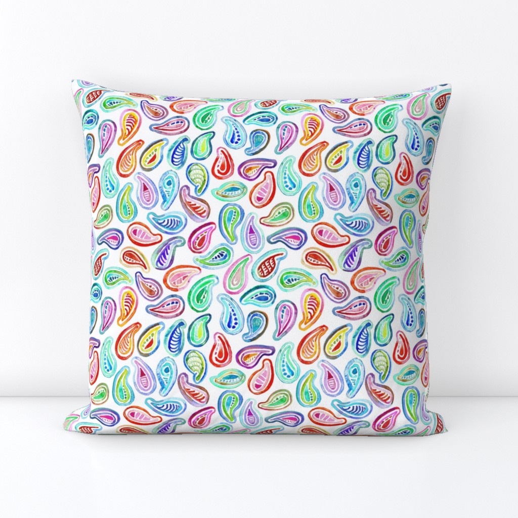 Colorful Watercolor Paisley on White