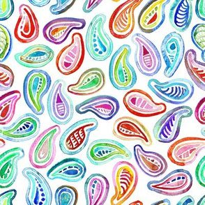 Colorful Watercolor Paisley on White