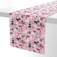 Small scale // VET medicine happy and healthy friends // pink background red details navy blue white and brown cats dogs and other animals