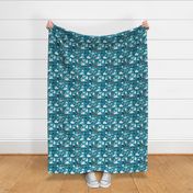 Small scale // VET medicine happy and healthy friends // turquoise background aqua details navy blue white and brown cats dogs and other animals