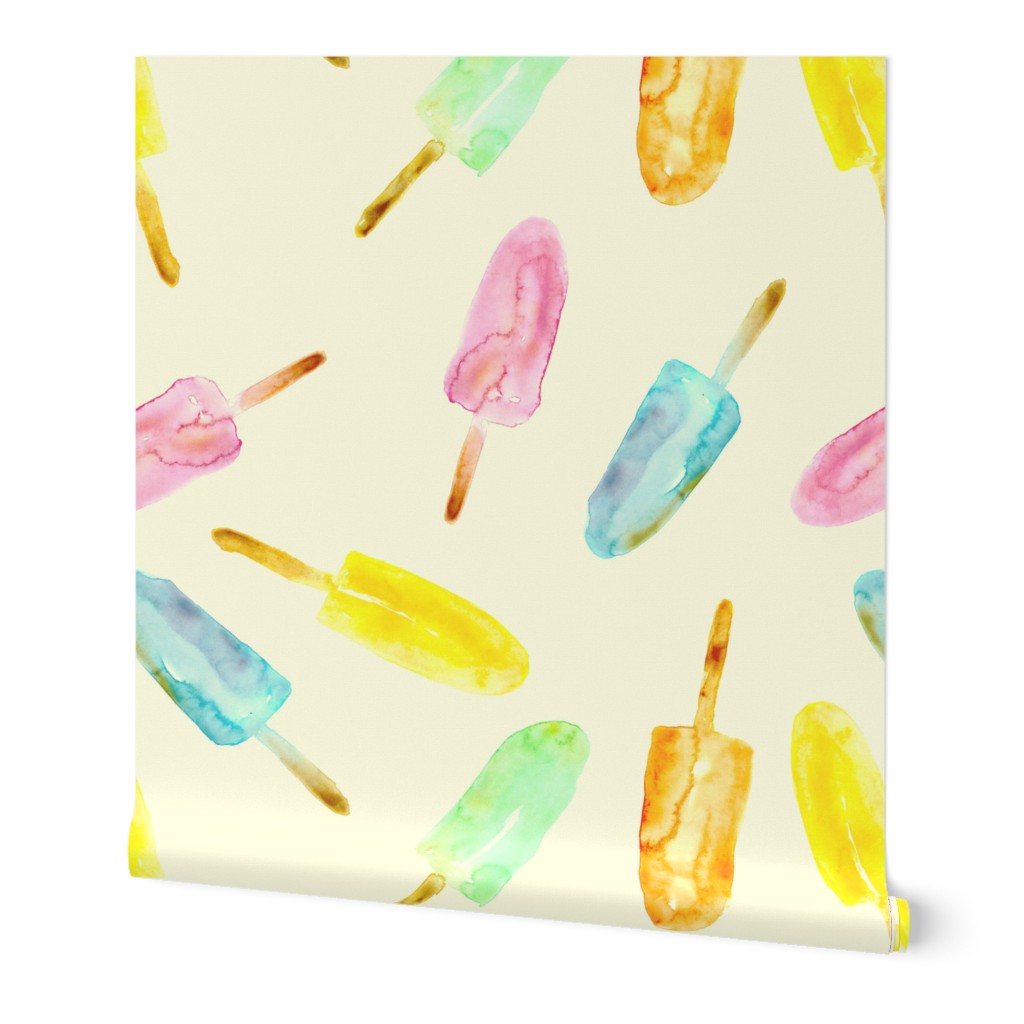 Watercolor popsicles on cream || ice cream pattern
