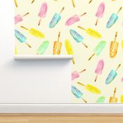 Watercolor popsicles on cream || ice cream pattern