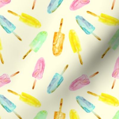 Watercolor popsicles on cream || ice cream pattern