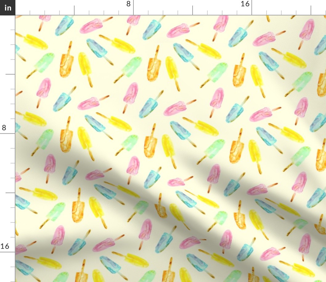 Watercolor popsicles on cream || ice cream pattern