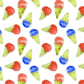 Watercolor ice cream cones in blue and red