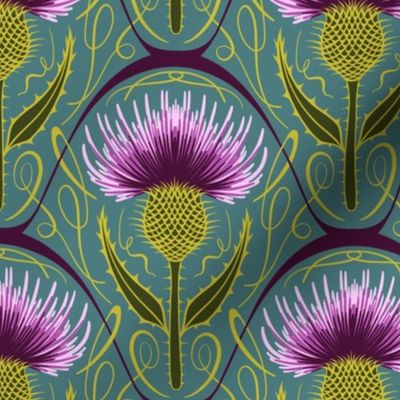 Vibrant Art Nouveau Scottish Thistle - Medium